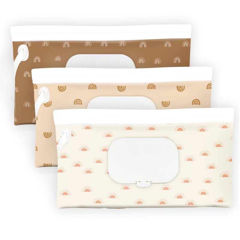 lethooly Baby Wipe Holder,Wipe Dispenser, 3-Pack Portable Refillable Wipe Container,Reusable Travel Baby Wipes Case, Waterproof and Dustproof, Wipe Holder for Diaper (Bohemian) - Image 1
